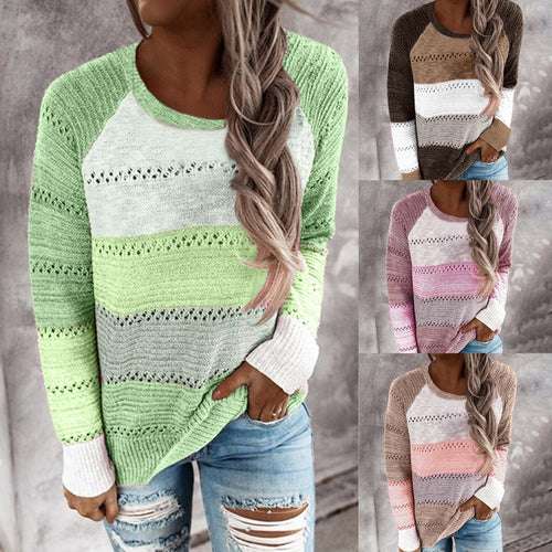 Sweater en tricot pour femmes avec des rayures modernes et de jolis motifs en dentelle Chic & Stil