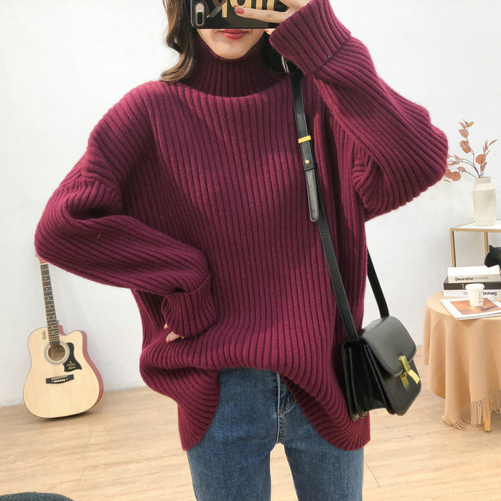 Chunky knit pullover for women with high collar and fine ribbed structure Lune London