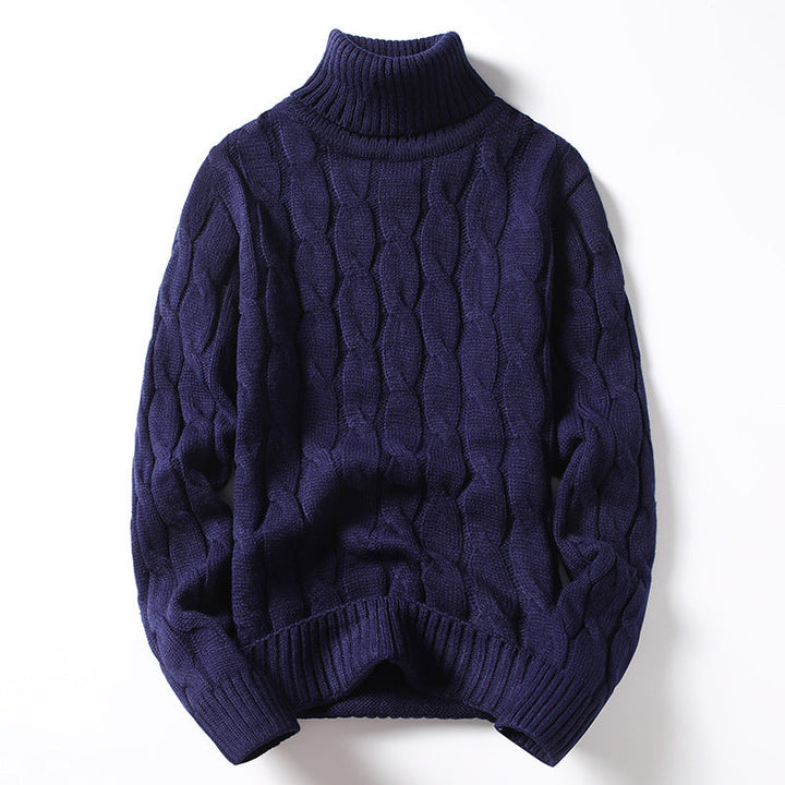 Men's Knit Sweater with Turtleneck and Cable Pattern Lune London