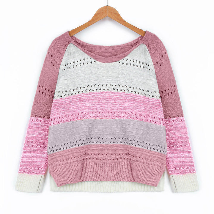 Sweater en tricot pour femmes avec des rayures modernes et de jolis motifs en dentelle Chic & Stil