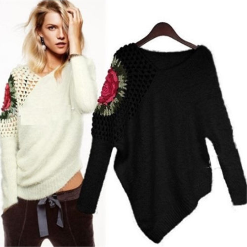 Women's knit sweater with floral accents Amarae