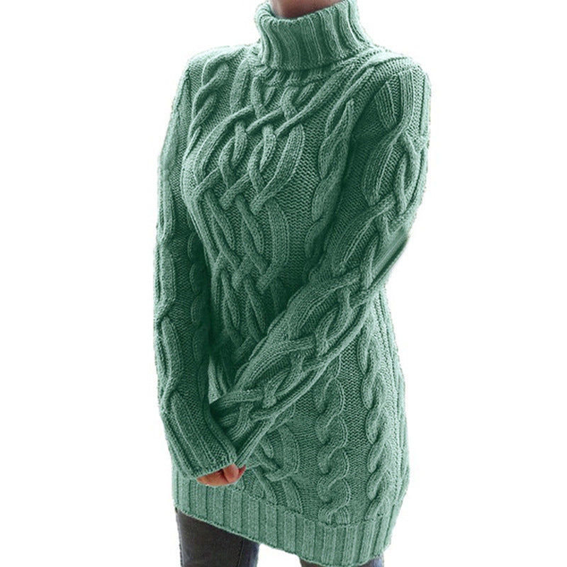 Chunky knit pullover for women with high collar and cable knit pattern Lune London