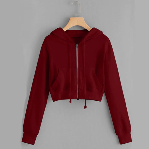 Women's cropped hoodie jacket with practical kangaroo pockets and smooth zipper Chic & Stil