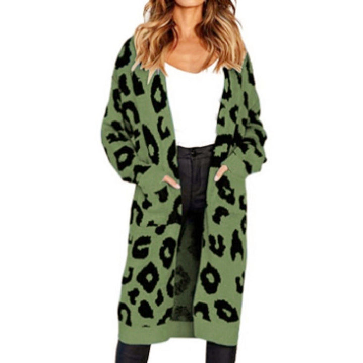 Ladies Grobtricot Cardigan with leopard pattern and big pockets Lune London