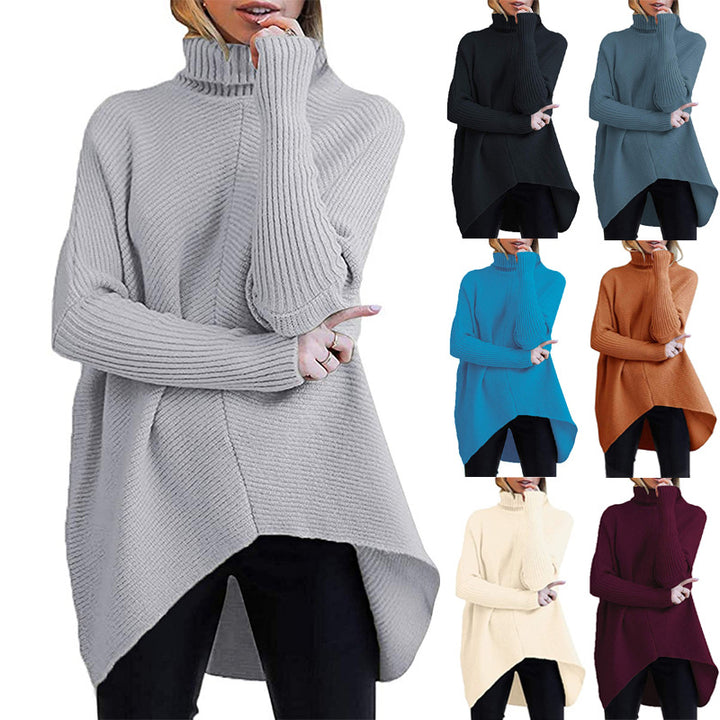 Oversized knit sweater for women with a high collar and structured design Lune London