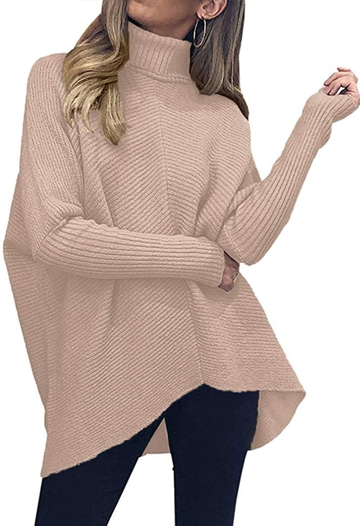 Oversized knit sweater for women with a high collar and structured design Lune London