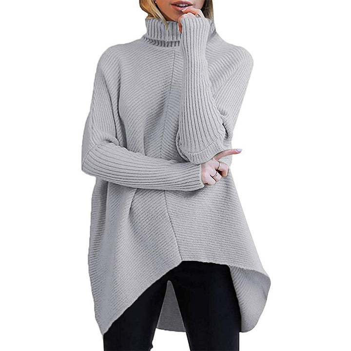 Oversized knit sweater for women with a high collar and structured design Lune London