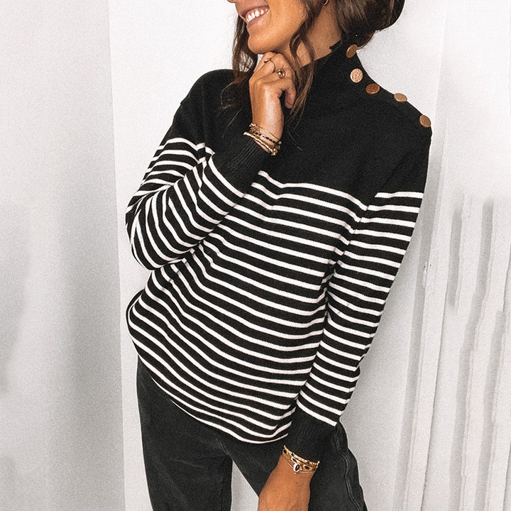 Oversized knit sweater for women with turtleneck and button details Lune London