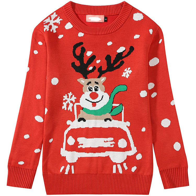 Christmas knit sweater for women with playful reindeer pattern and modern colors Lune London