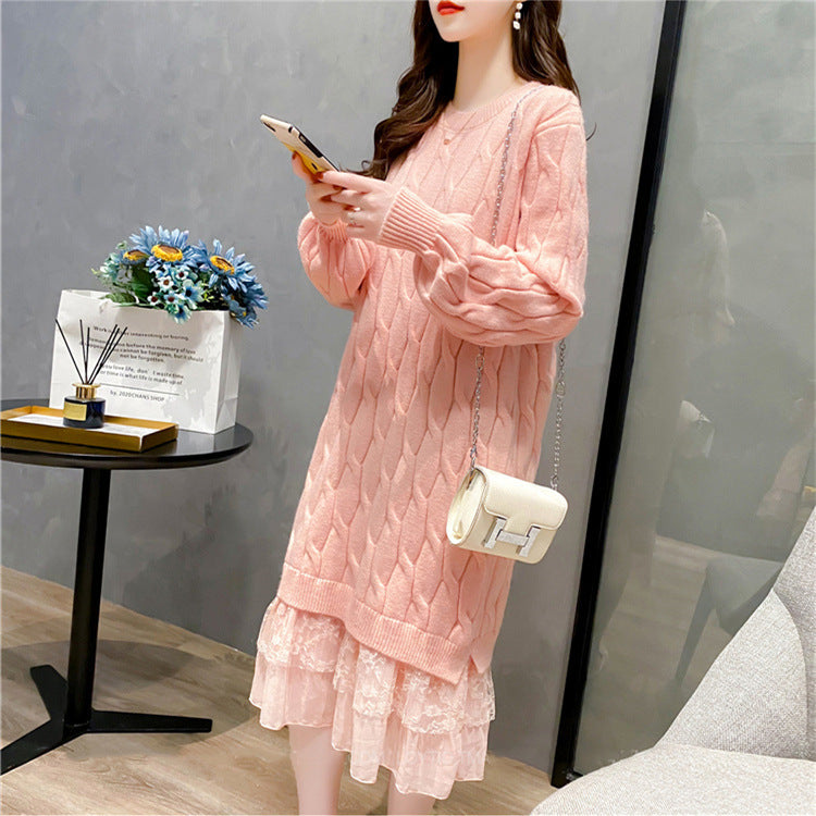 Robe tricotée pour femmes avec jupe transparente et design en tresse Chic & Stil