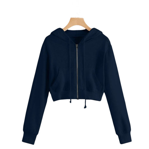Women's cropped hoodie jacket with zipper and kangaroo pocket Chic & Stil
