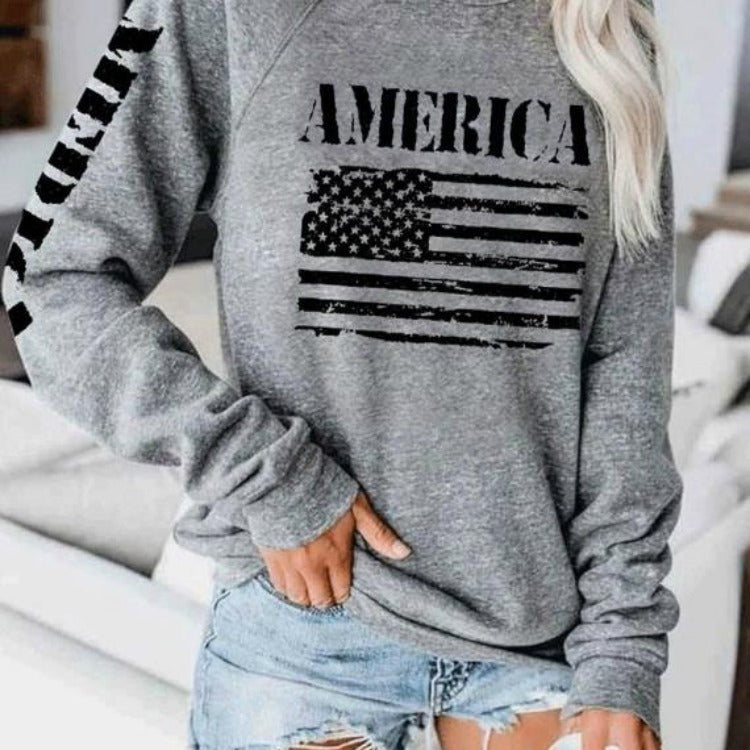 Sweat-shirt femme avec imprimé décontracté drapeau américain Chic & Stil