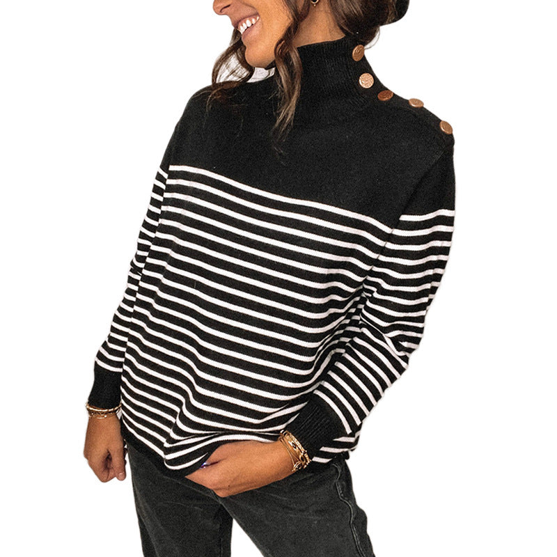 Oversized knit sweater for women with turtleneck and button details Lune London