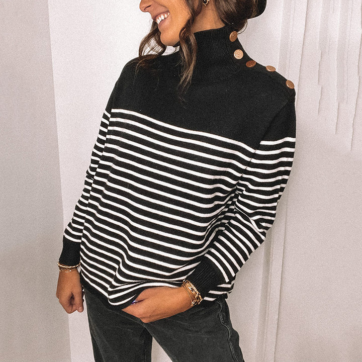 Oversized knit sweater for women with turtleneck and button details Lune London