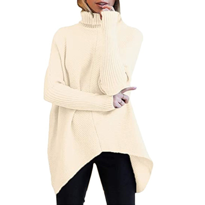 Oversized knit sweater for women with a high collar and structured design Lune London
