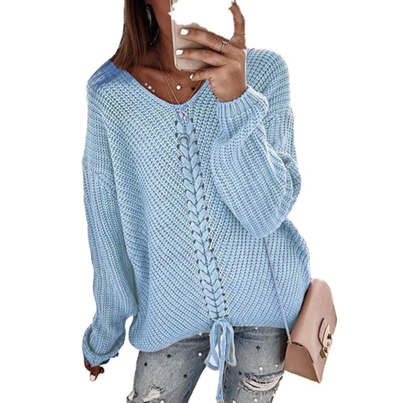 Chunky knit sweater for women with an innovative cord detail Lune London