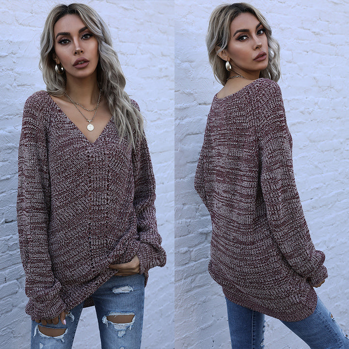 Sweater en tricot surdimensionné pour femmes avec col en V Chic & Stil