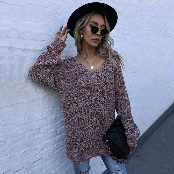 Sweater en tricot surdimensionné pour femmes avec col en V Chic & Stil