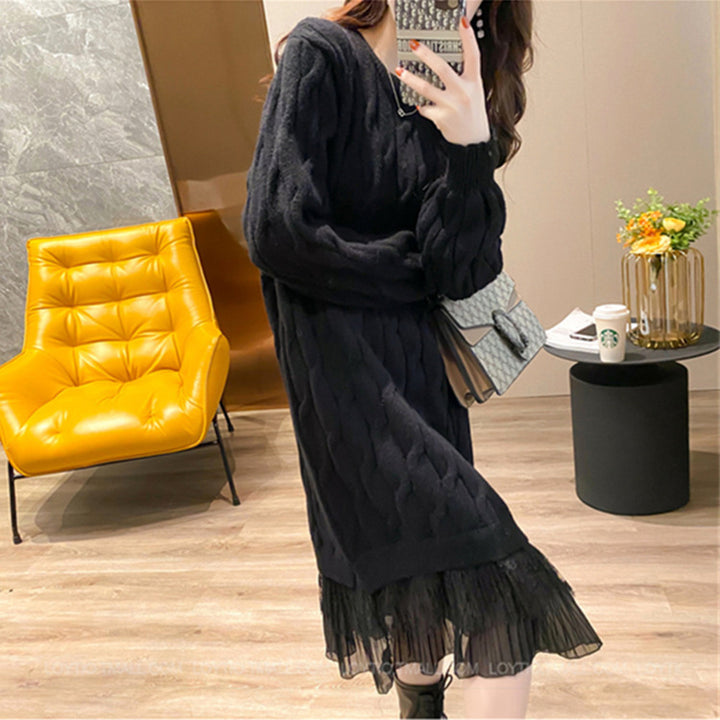 Robe tricotée pour femmes avec jupe transparente et design en tresse Chic & Stil