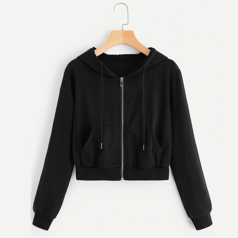 Women's Short Zipper Hoodie with Kangaroo Pocket Chic & Stil