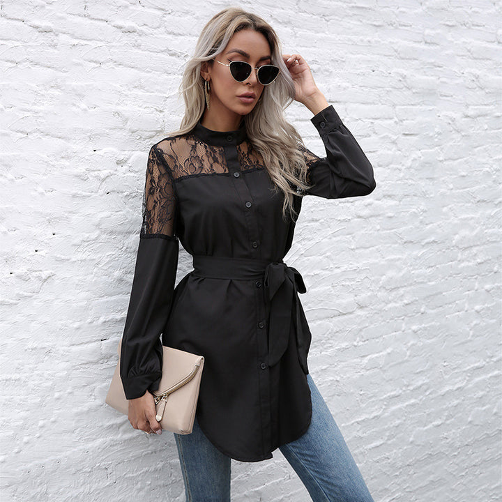 Shirt dress women with lace shoulders Lune London