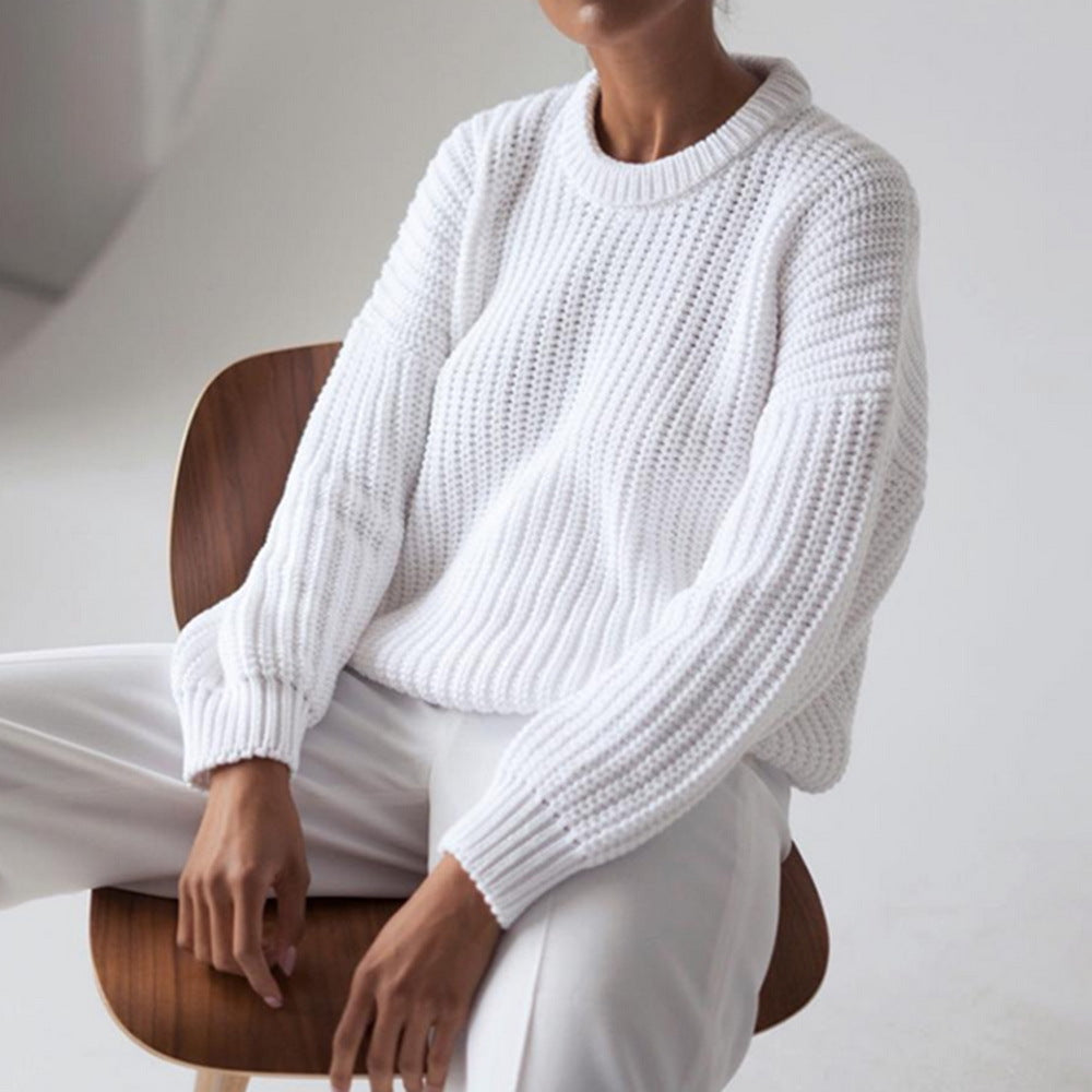 Pull en tricot épais pour femme avec des manches larges et un col rond Chic & Stil