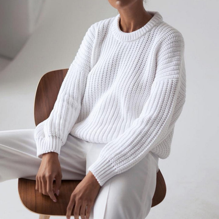 Pull en tricot épais pour femme avec des manches larges et un col rond Chic & Stil
