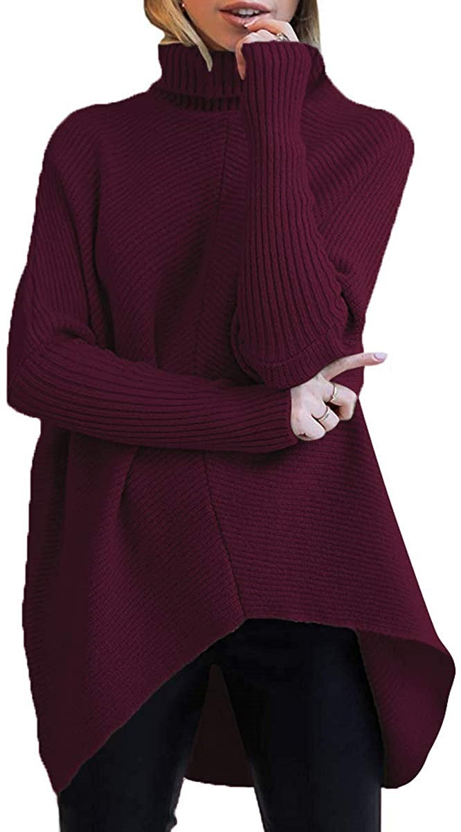 Oversized knit sweater for women with a high collar and structured design Lune London
