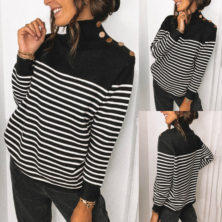 Oversized knit sweater for women with turtleneck and button details Lune London