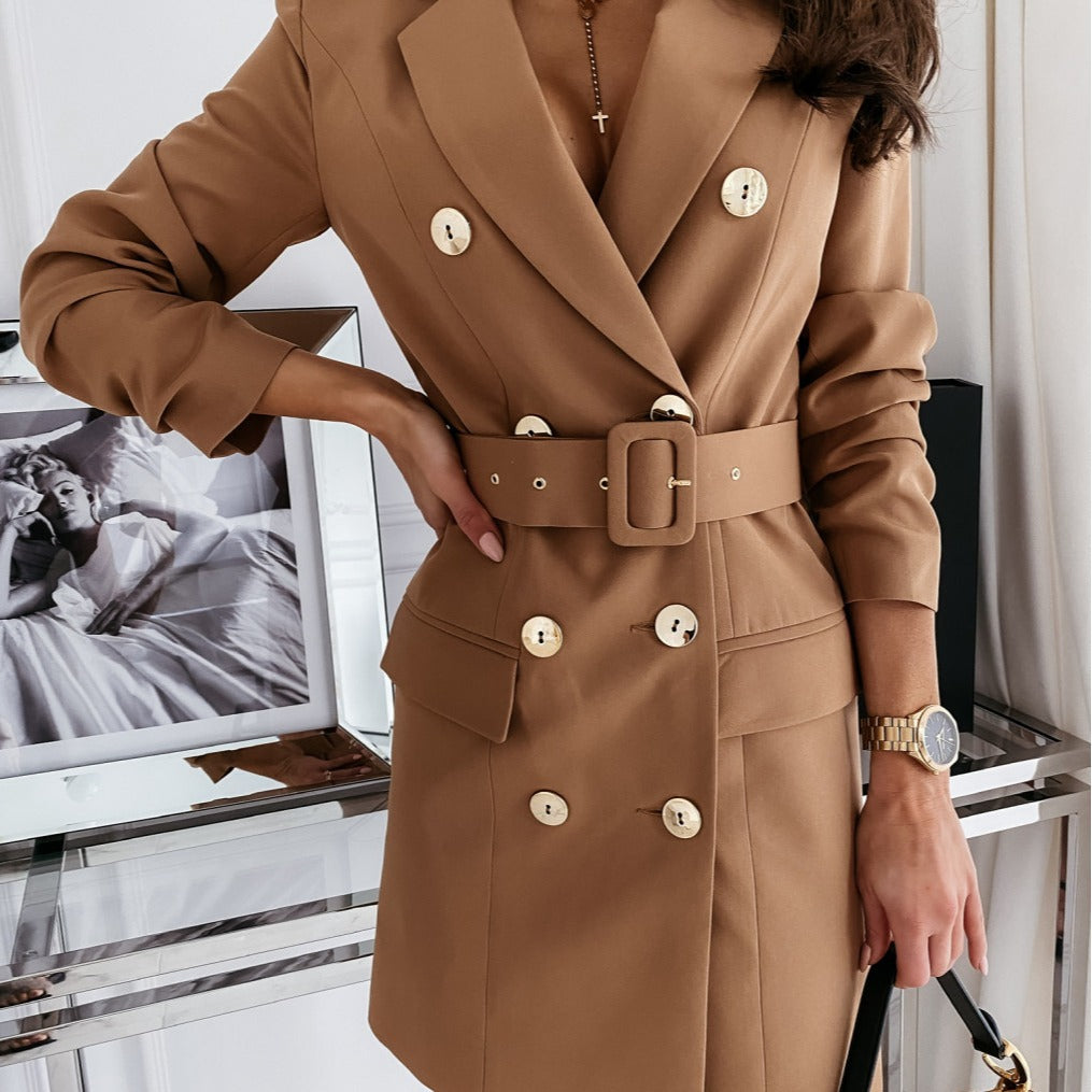 Ladies Elegant blazer dress with belted waist and double row of buttons Lune London