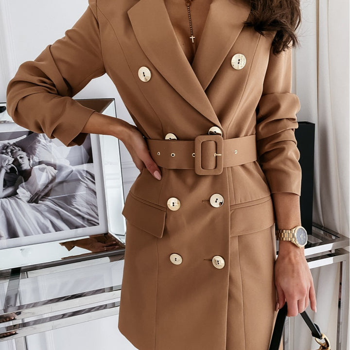 Ladies Elegant blazer dress with belted waist and double row of buttons Lune London