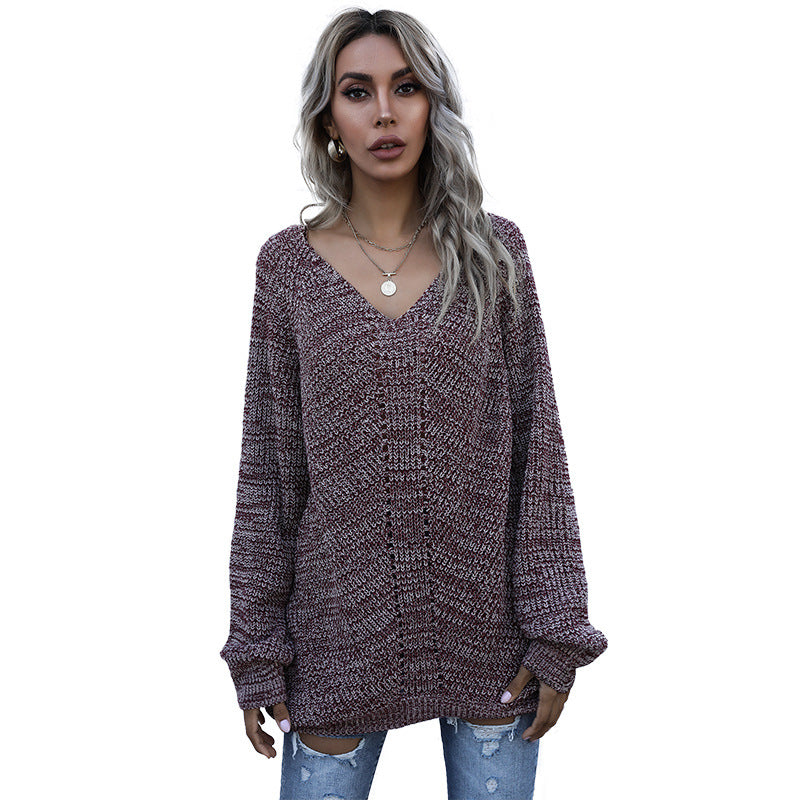 Sweater en tricot surdimensionné pour femmes avec col en V Chic & Stil