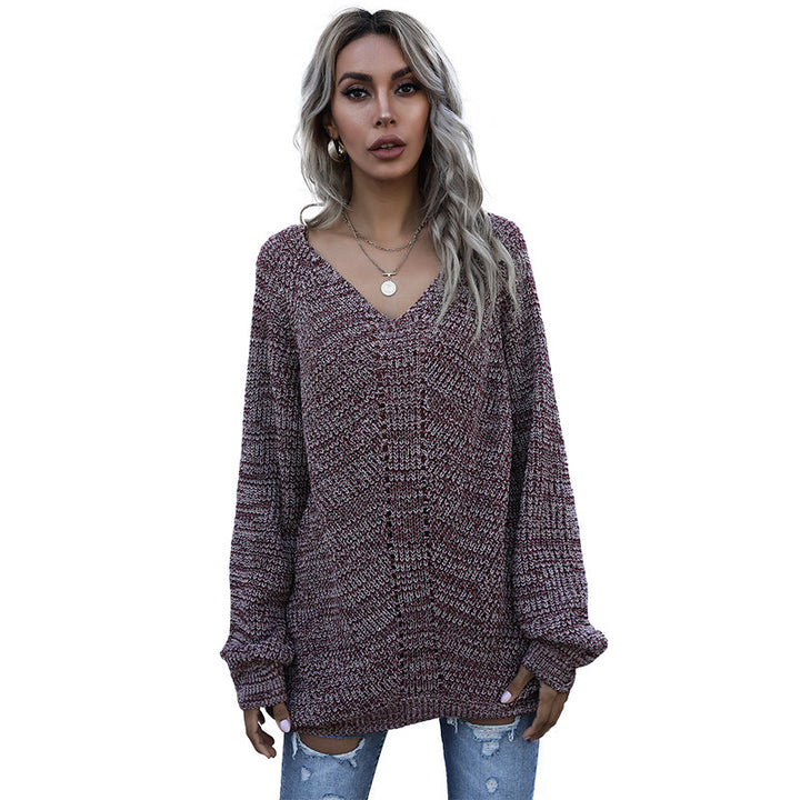 Sweater en tricot surdimensionné pour femmes avec col en V Chic & Stil