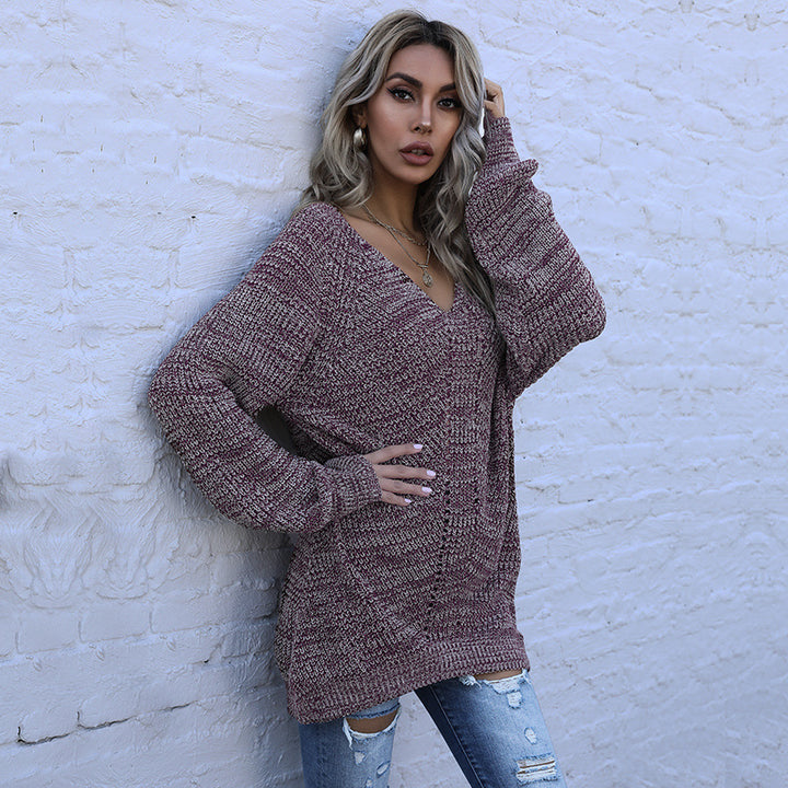 Sweater en tricot surdimensionné pour femmes avec col en V Chic & Stil
