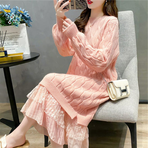 Robe tricotée pour femmes avec jupe transparente et design en tresse Chic & Stil