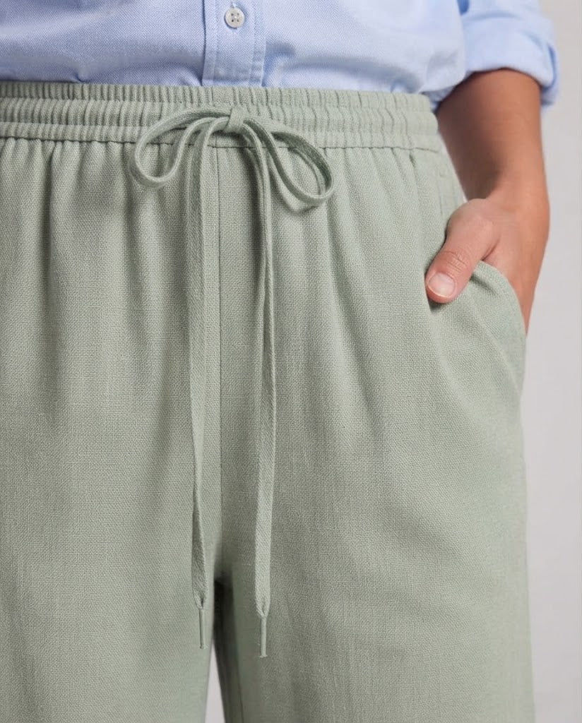Women's High-Waisted Palazzo Pants in Linen Look with Elastic Waistband and Wide Leg Amarae
