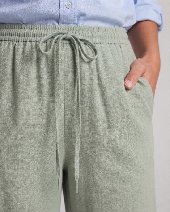 Women's High-Waisted Palazzo Pants in Linen Look with Elastic Waistband and Wide Leg Amarae