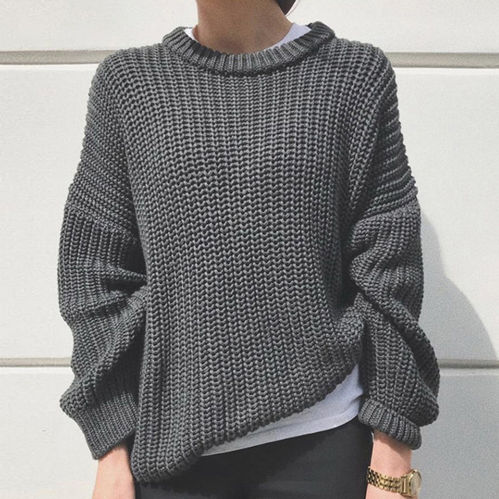 Pull en tricot épais pour femme avec des manches larges et un col rond Chic & Stil