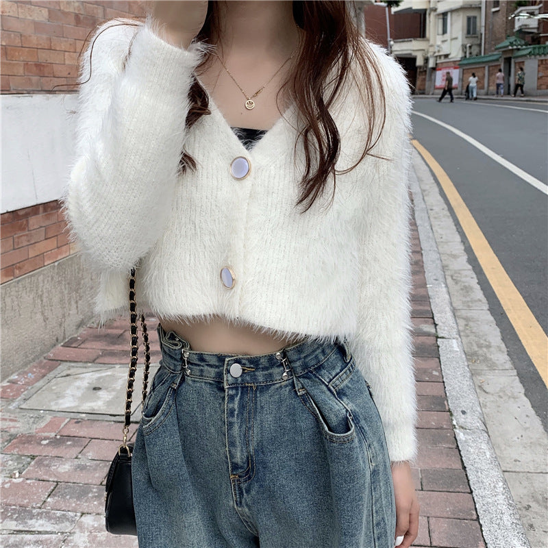 Cardigan en tricot moelleux pour femmes avec design bouton Chic & Stil