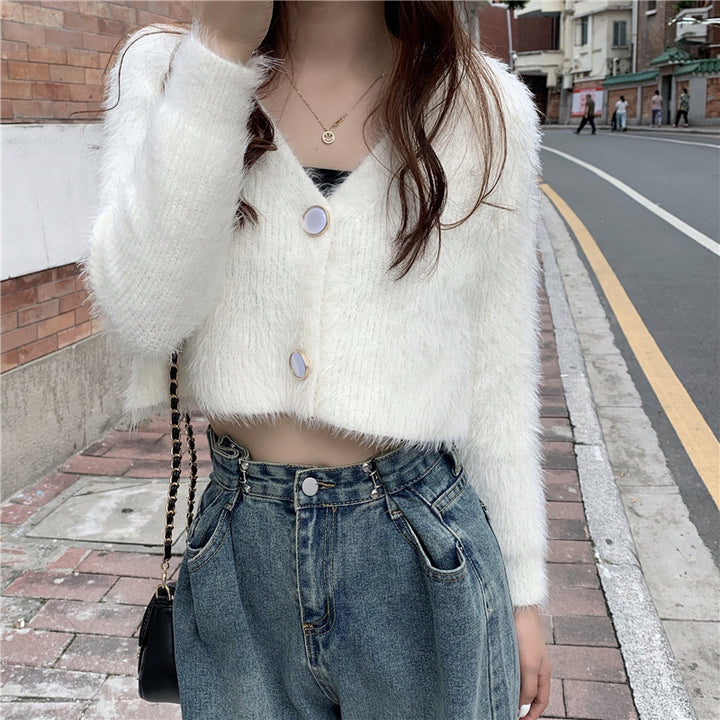Cardigan en tricot moelleux pour femmes avec design bouton Chic & Stil