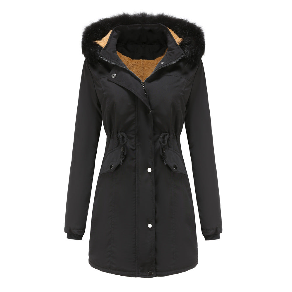 Fashionable functional jacket for women with removable hood and cozy faux fur Lune London