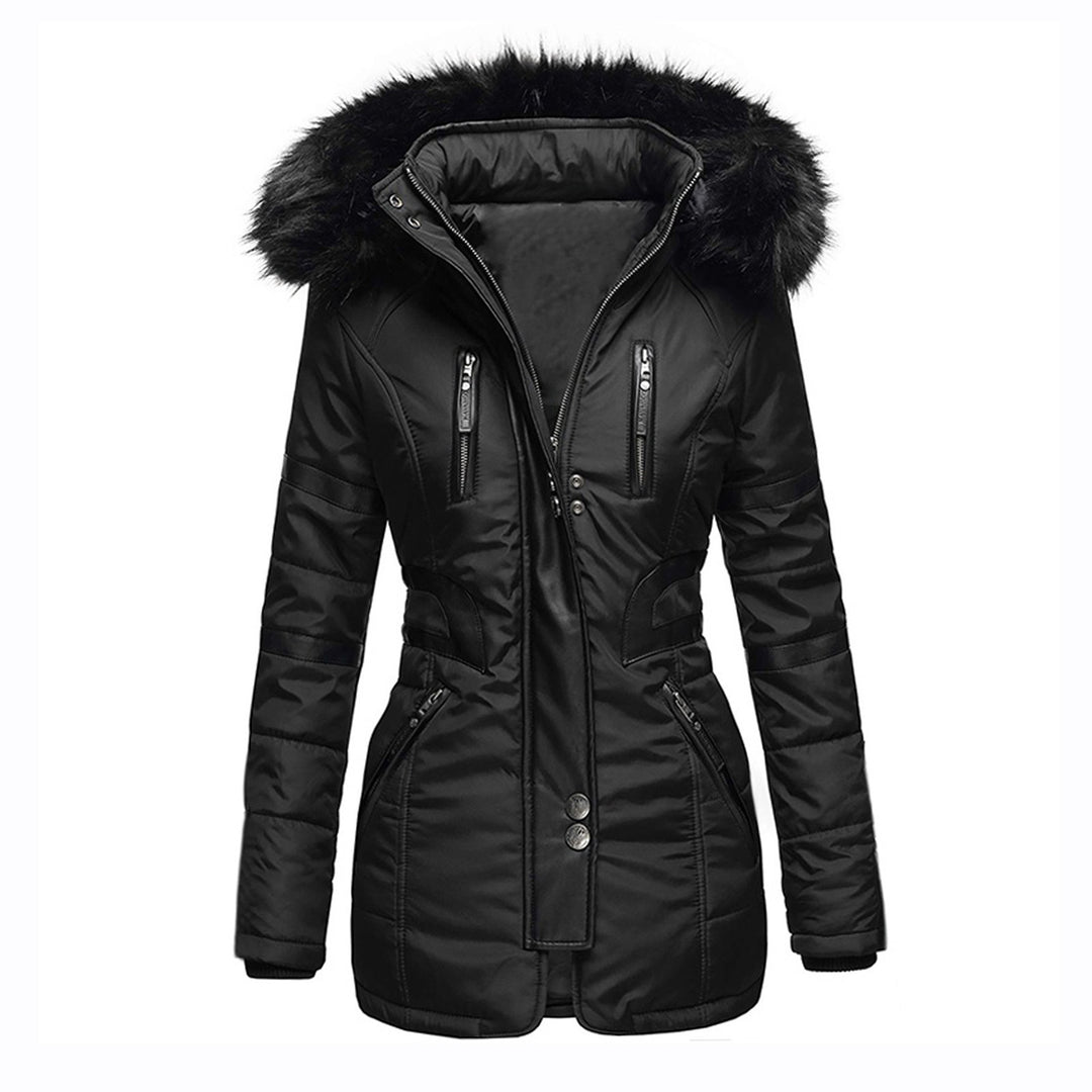Insulated parka jacket for women with removable faux fur collar and versatile pockets Lune London