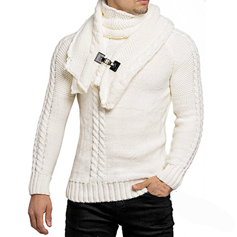 Chunky knit sweater for men with practical scarf Lune London