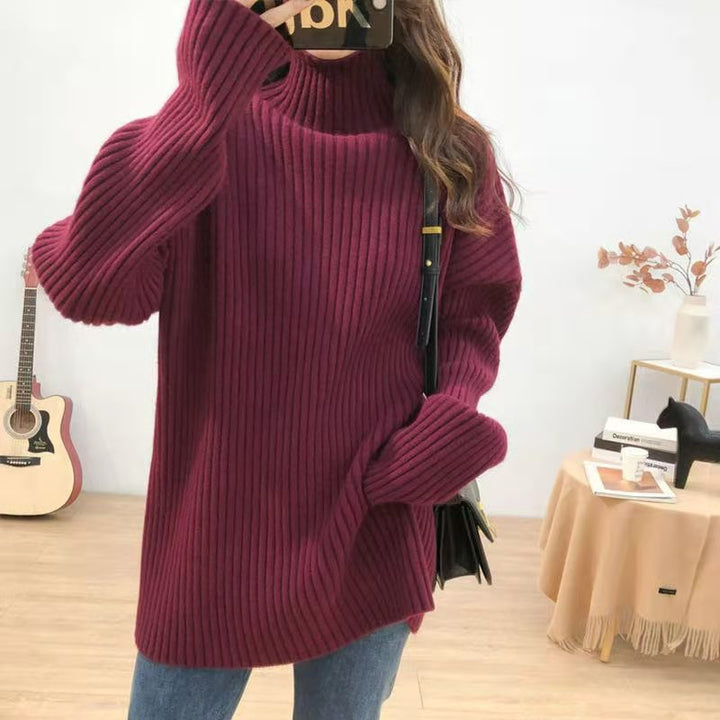 Chunky knit pullover for women with high collar and fine ribbed structure Lune London