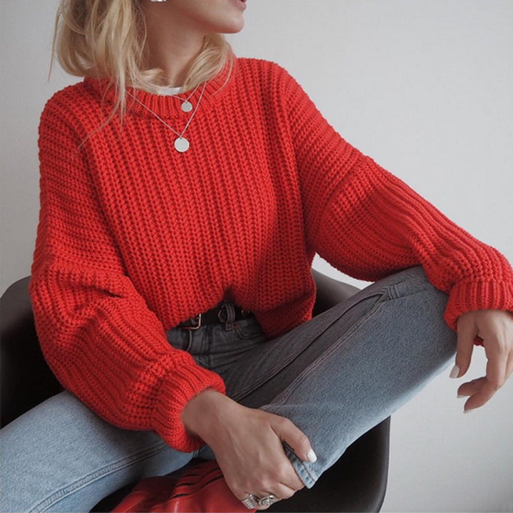 Pull en tricot épais pour femme avec des manches larges et un col rond Chic & Stil