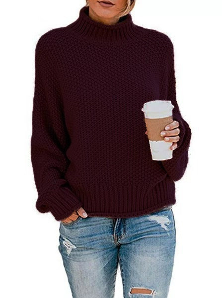 Ladies chunky knit sweater with high collar and textured surface Lune London