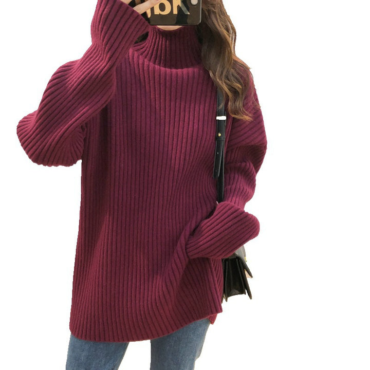 Chunky knit pullover for women with high collar and fine ribbed structure Lune London