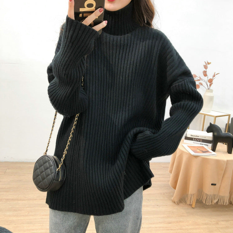 Chunky knit pullover for women with high collar and fine ribbed structure Lune London