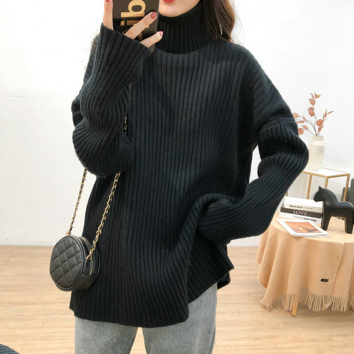 Chunky knit pullover for women with high collar and fine ribbed structure Lune London