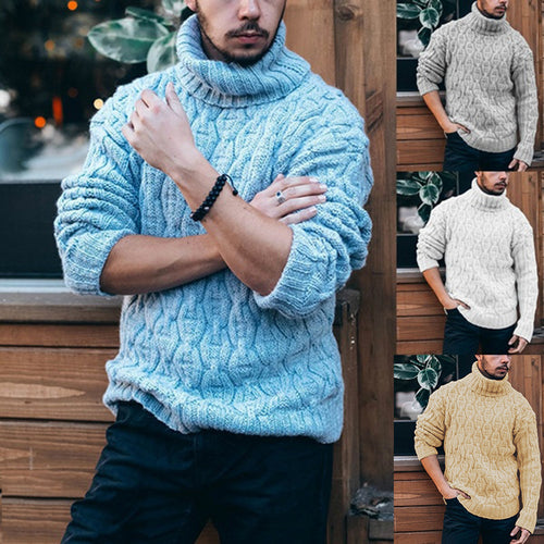 Chunky knit sweater for men with high neck and textured cable design Amarae